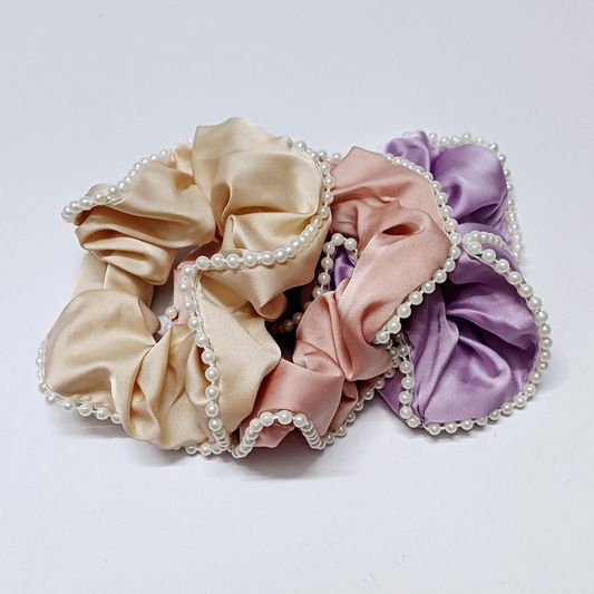 Satin Pearl Scrunchies Set of 3