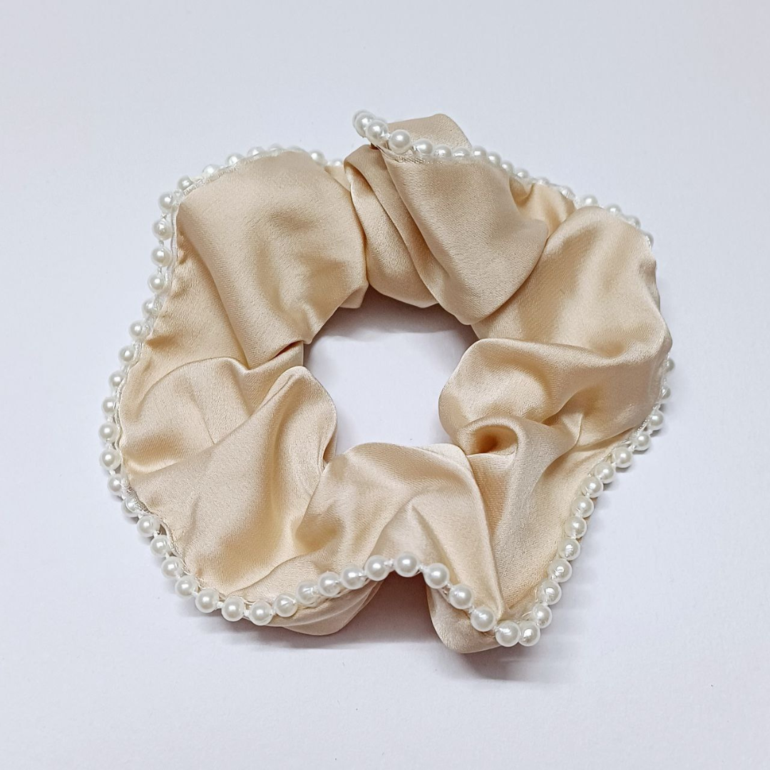 Satin Pearl Scrunchies Set of 3